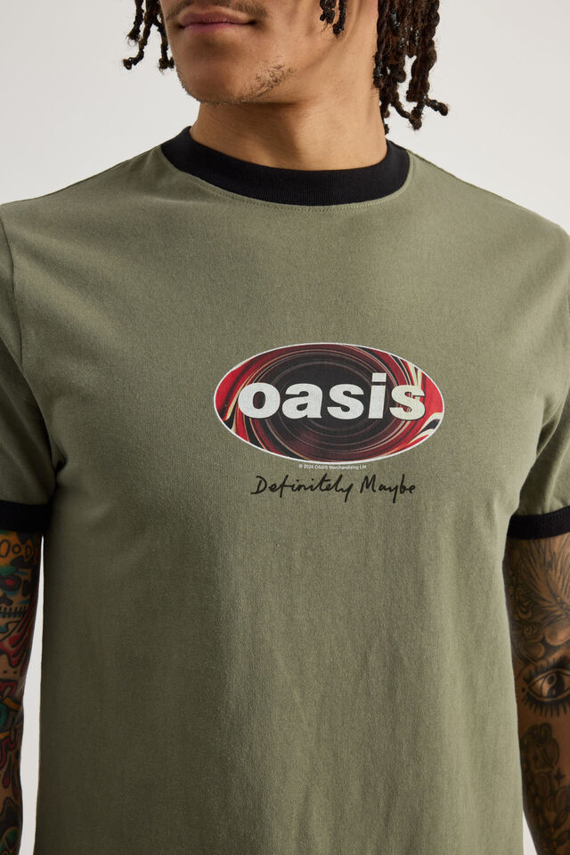 Slim Fit Music Merch Tshirt, LCN OAS BUSH KHAKI/OASIS OVAL