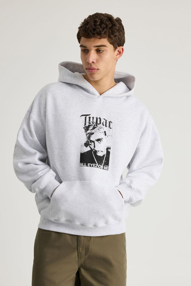 Music Merch Hoodie, LCN BRA SILVER MARLE/TUPAC CHROME