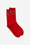 Girls Everyday Crew Sock, RED BLACK HEART - alternate image 1