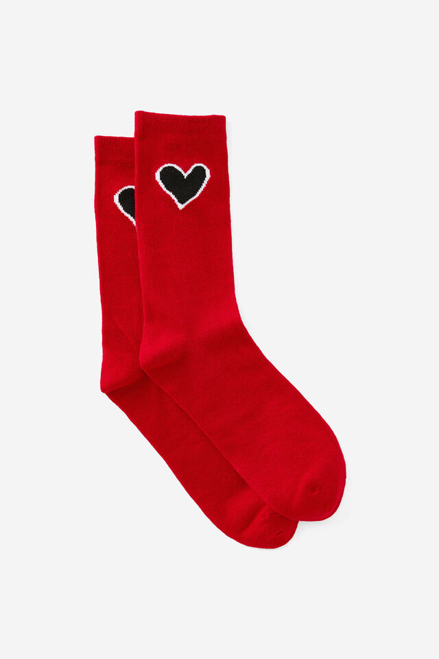 Girls Everyday Crew Sock, RED BLACK HEART