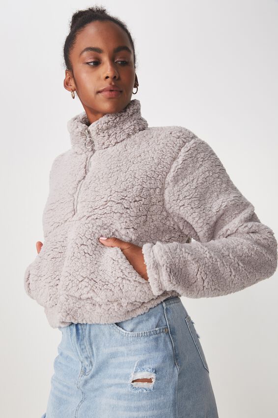 Teddy Crop Jumper, SILVER