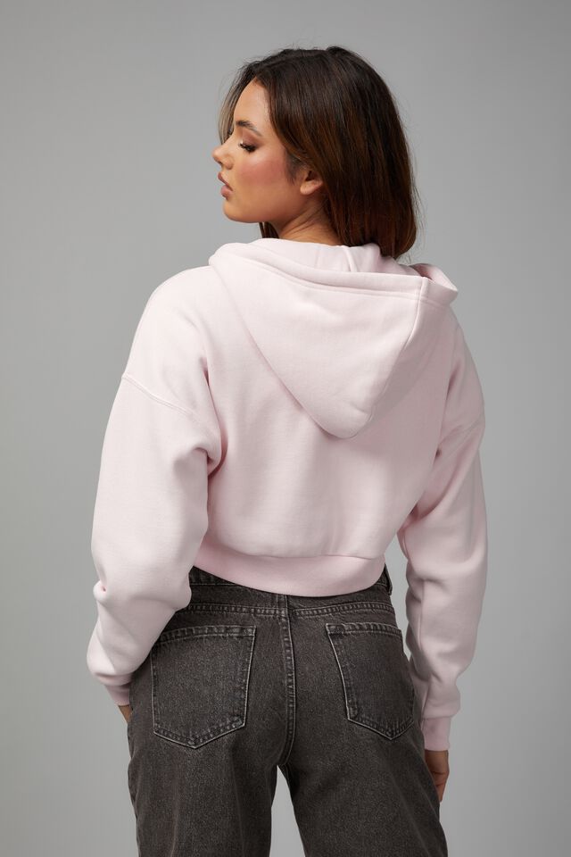 Crop Zip Through Hoodie, BALLARINA PINK
