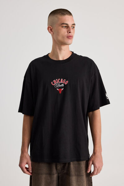 Box Fit Nba T Shirt, LCN NBA BLACK/CHICAGO BULLS CLASSIC SCRIPT