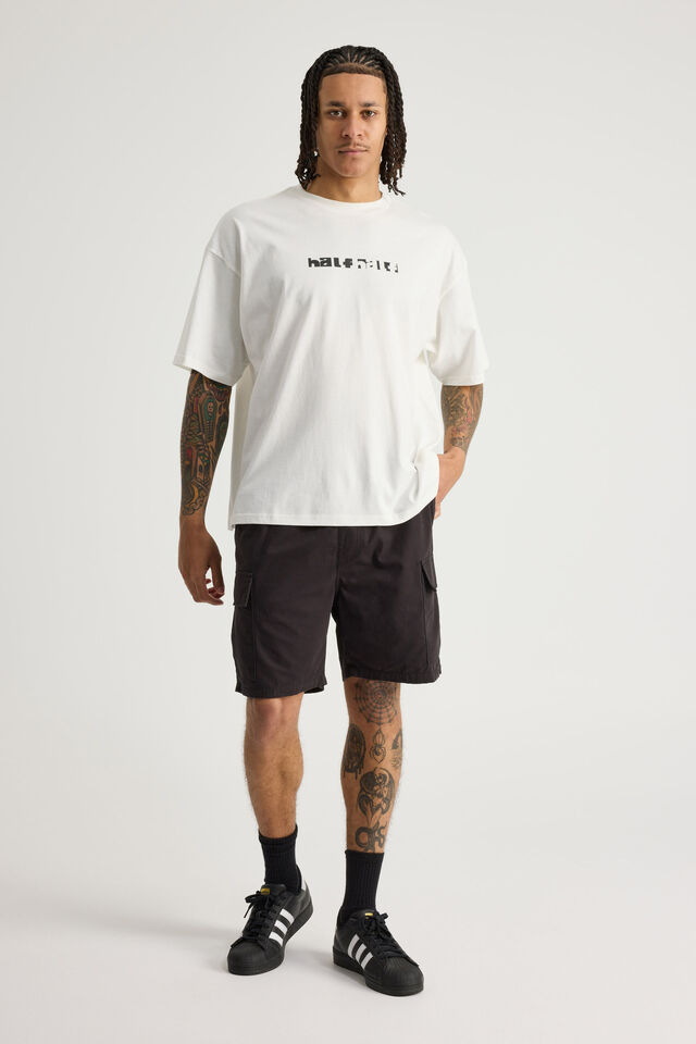 Half Half Pull On Cargo Short, BLACK