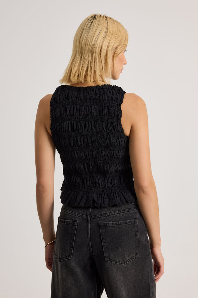Ella Shirred Tank, BLACK