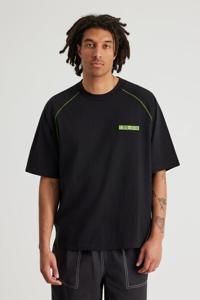 Half Half Boxy Tshirt, HH BLACK LIME/HALF HALF TONAL