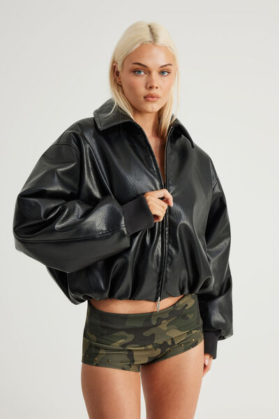 Bowery Padded Faux Leather Jacket, NOIR