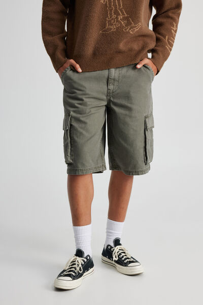 Half Half Baggy Cargo Short, WORN GREEN