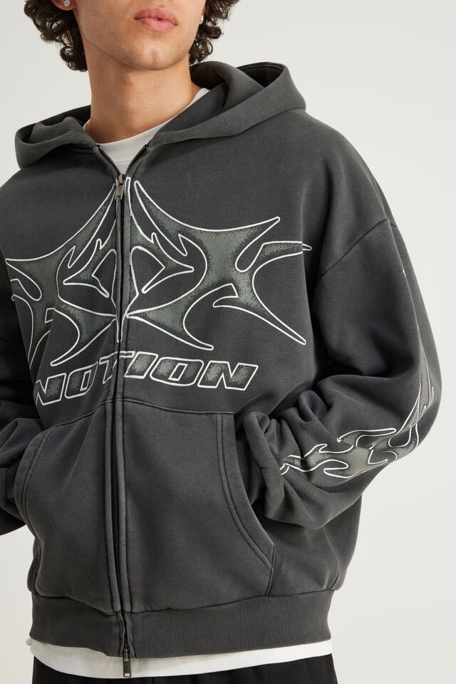 Notion Zip Thru Hoodie, NTN WASHED BLACK/MOTO