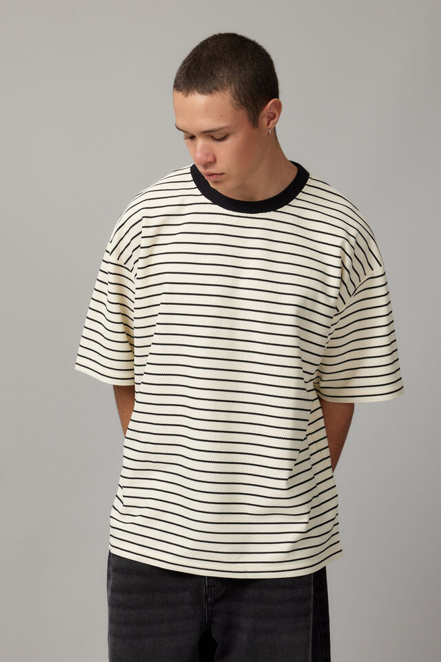 Box Fit Textured T Shirt, WHITE STRIPE