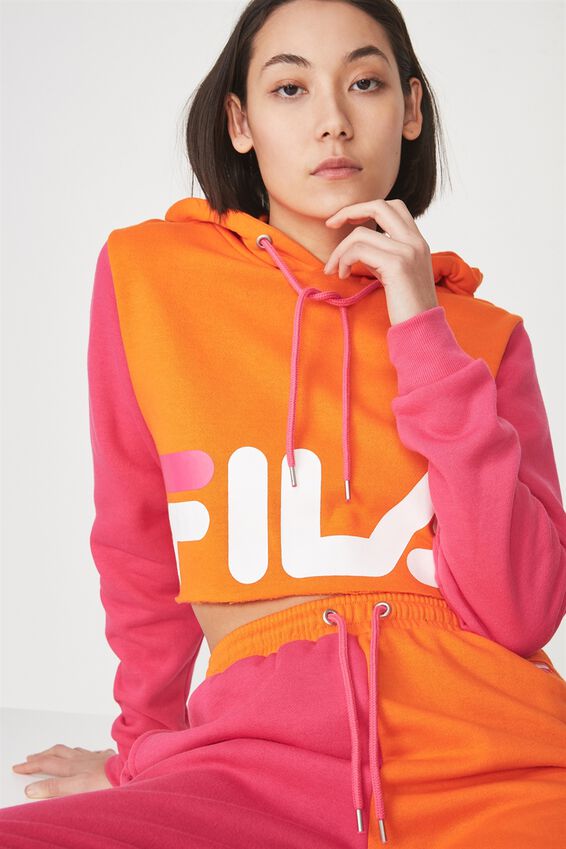 Fila Lcn Panel Crop Block Hoodie, PUFFINS BILL/FUCHSIA PURPLE