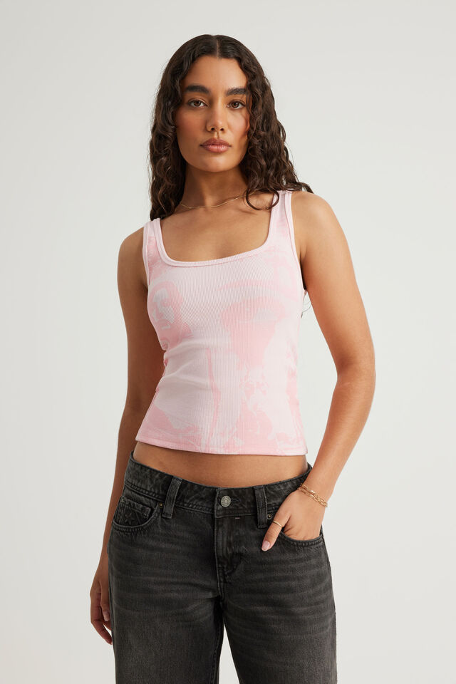 Graphic Scoop Neck Tank, PINK MUSK/GRUNGE COLLAGE