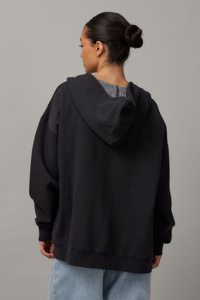 Washed Zip Through Hoodie, WASHED BLACK