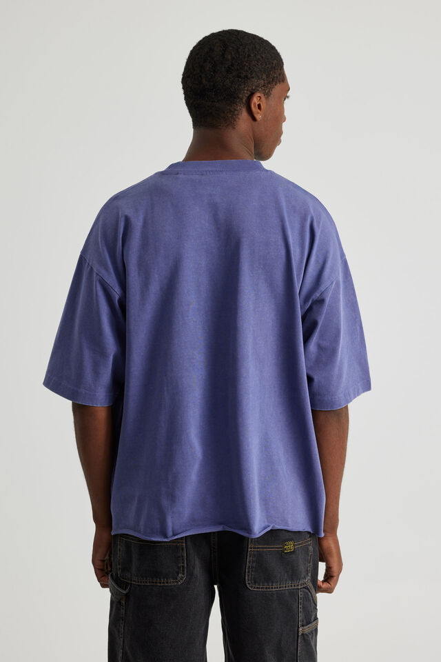 Half Half Boxy Cropped Graphic Tshirt, HH WASHED NEBULA/POLICE