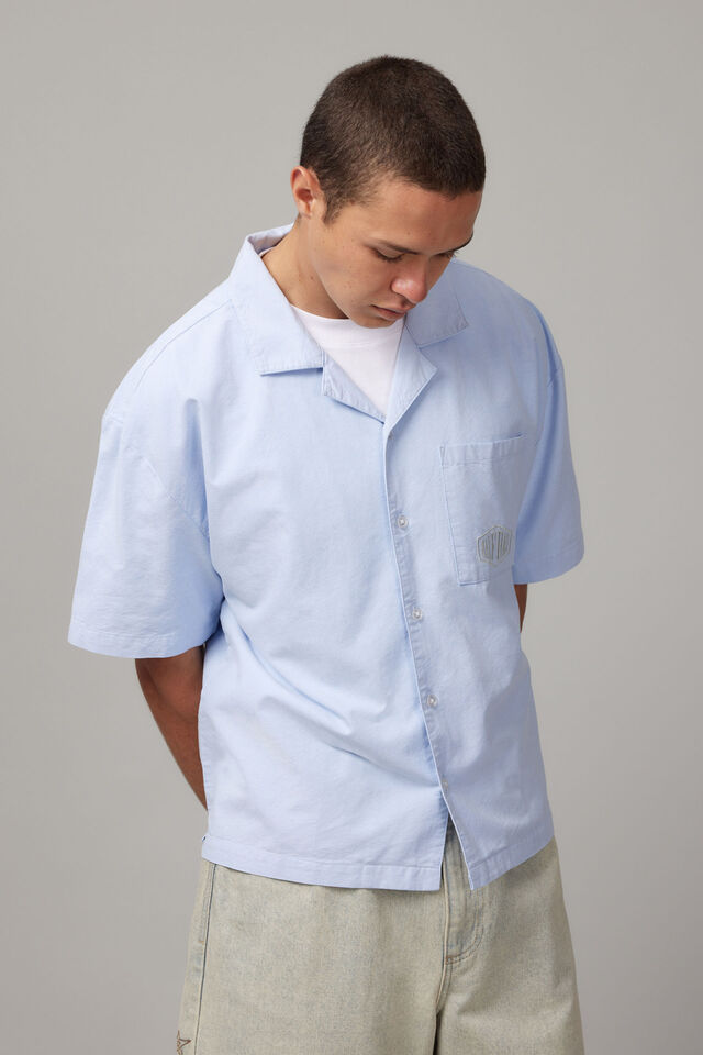 Boxy Cropped Short Sleeve Shirt, CAROLINA BLUE OXFORD