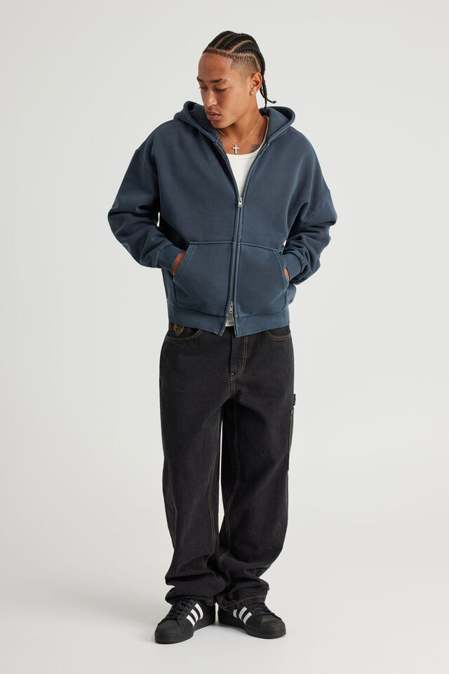 Authentics Boxy Zip Thru Hoodie, WASHED NAVY