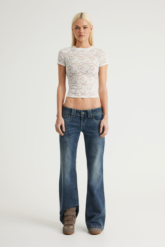 Lace Fitted Tee, WHITE