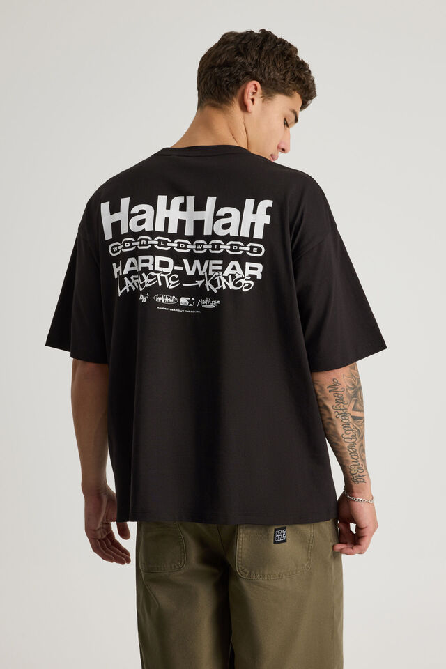 Half Half Box Fit Graphic T Shirt, HH BLACK/HARDWARE