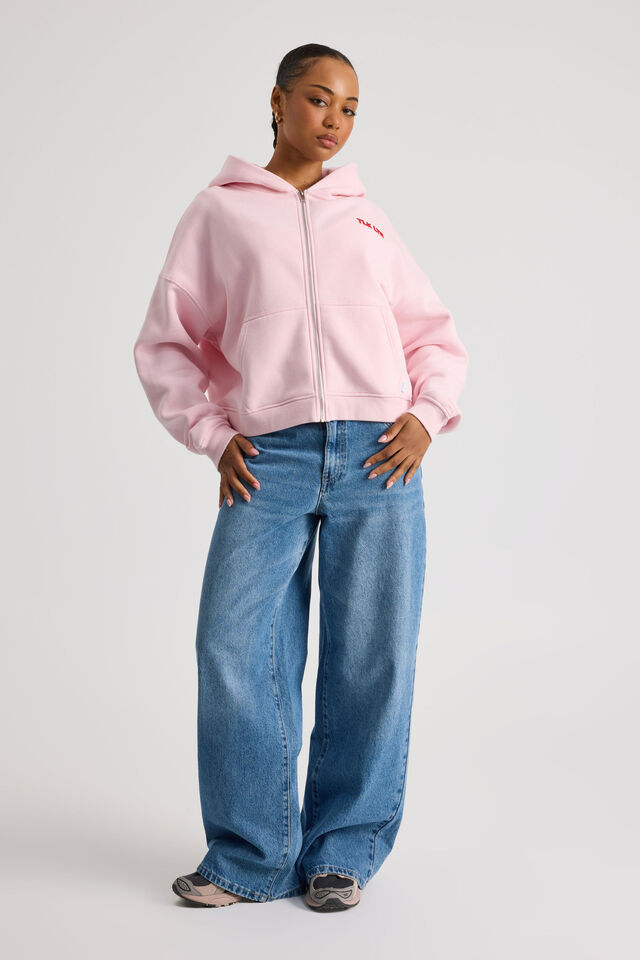 Stormy Zip Through Hoodie, PARFAIT PINK/TLK LTR AGAIN & AGAIN