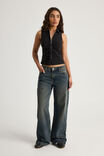 Zip Front Sleeveless Shirt, BLACK - alternate image 2