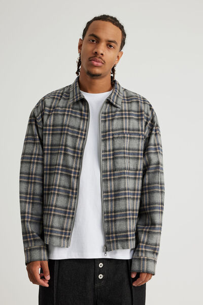 Half Half Zip Through Long Sleeve Shirt, HH GREY FLANNEL