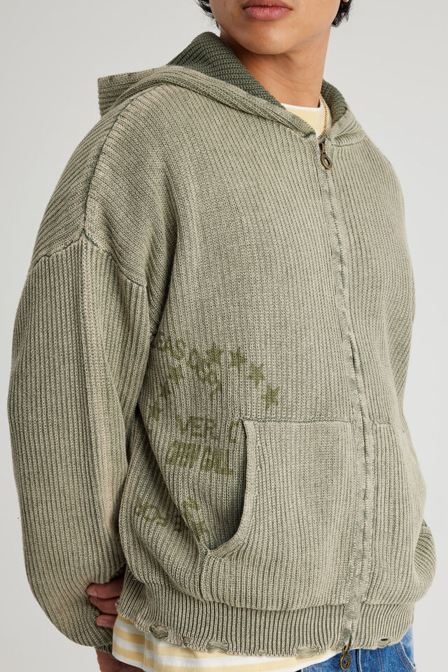 Open Gallery Knit Zip Through, OG DIRTY SAGE/ETERNITY