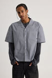 Half Half Boxy Cropped Short Sleeve Shirt, HH MIDNIGHT BLUE/CHECK - alternate image 1
