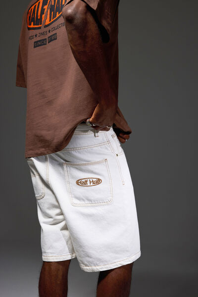 Half Half Painter Baggy Denim Short, ECRU