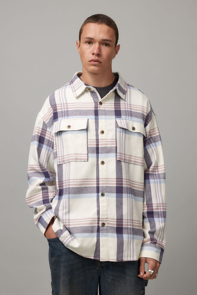 Street Flannel Shirt, OFF WHITE/NAVY CHECK