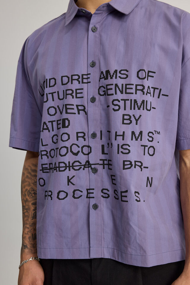 Notion Boxy Cropped Short Sleeve Shirt, NOTION PURPLE DOVE/TEXT