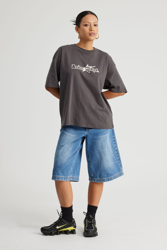 Oversized Graphic Tee, CHARCOAL/ILLUSION DEPARTMENT