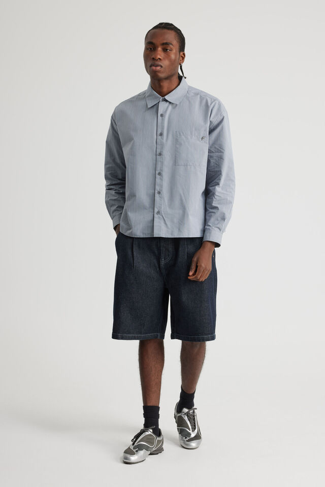 Notion Boxy Cropped Long Sleeve Shirt, NOTION DARK GREY STRIPE