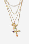 Pearl Layered Chains Cross Necklace, GOLD - example image 2