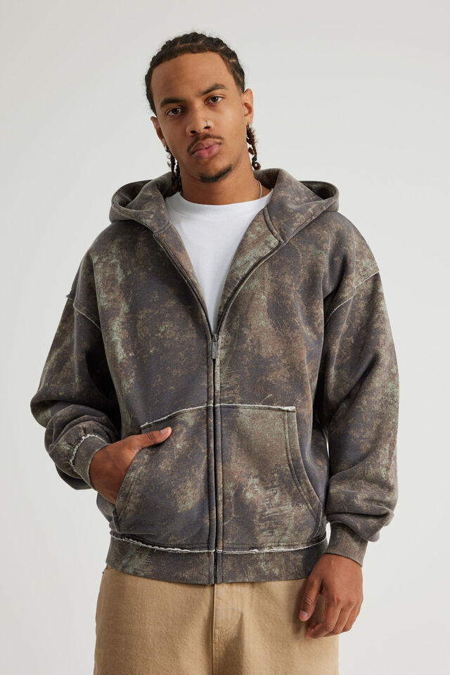 Notion Zip Thru Hoodie, NTN WASHED ABSTRACT DYE CAMO/RAW
