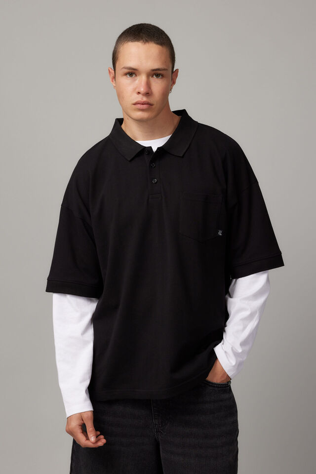 Oversized Polo, BLACK