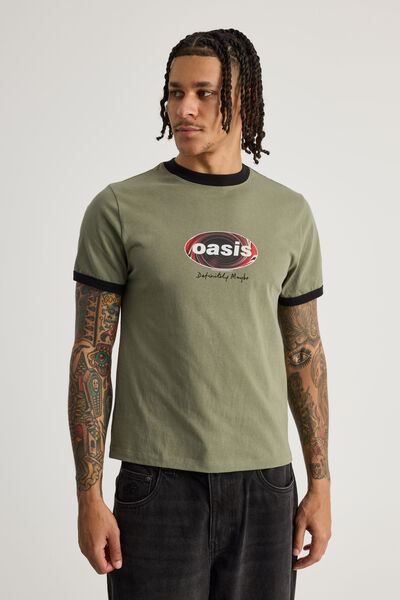 Slim Fit Music Merch Tshirt, LCN OAS BUSH KHAKI/OASIS OVAL