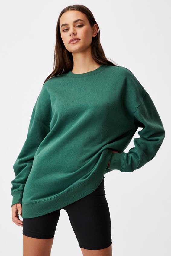 Oversized Crew Neck Sweater, TREKKING GREEN