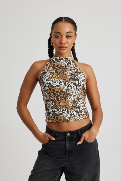 Harper Backless Halter Top, SNOW LEOPARD