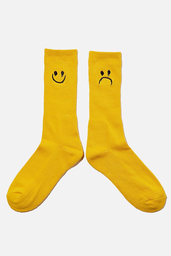 Retro Ribbed Socks, HAPPY SAD YELLOW