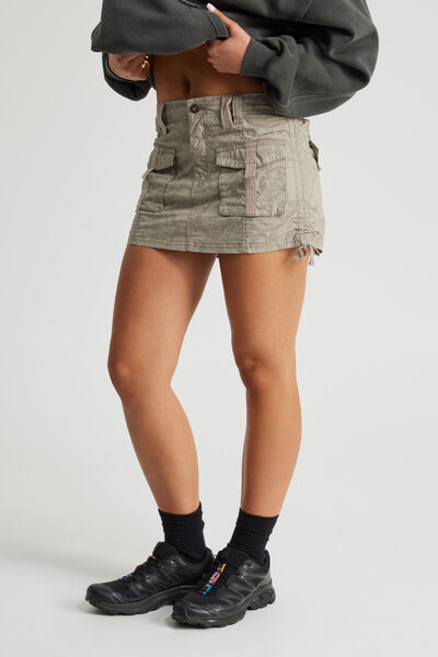Elastic Waist Cargo Skirt, PEBBLE SNAKESKIN