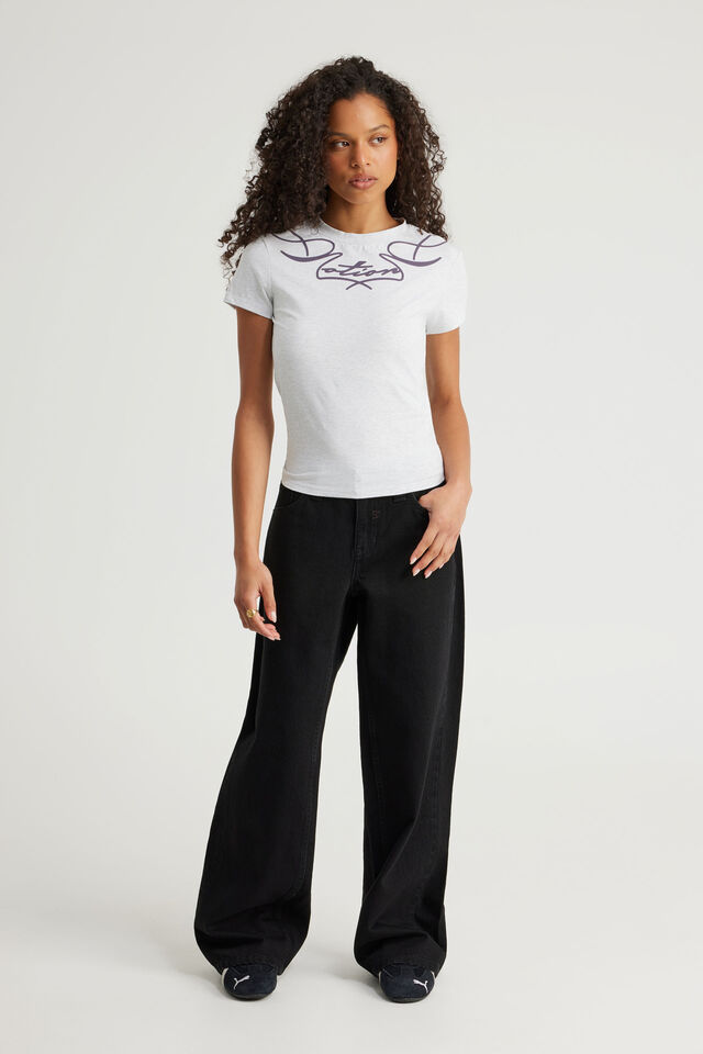 Fitted Graphic Tee, SILVER MARLE/AURA TATTOO