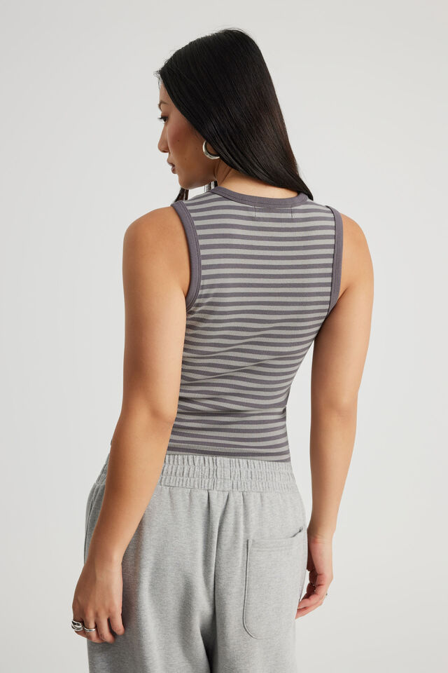 High Neck Tank, GREY STRIPE/COOL GIRLS