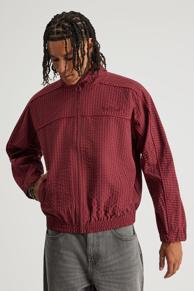 Half Half Zip Through Jacket, RUBY CHECK