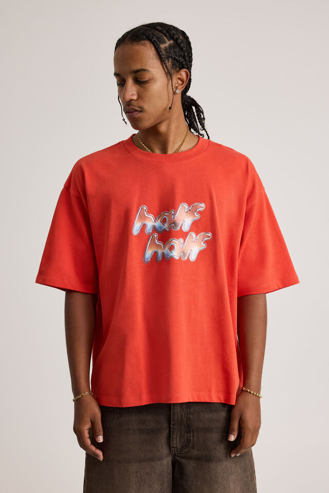 Half Half Heavyweight Box Fit Graphic Tshirt, HH LAVA/HALF HALF CHROME