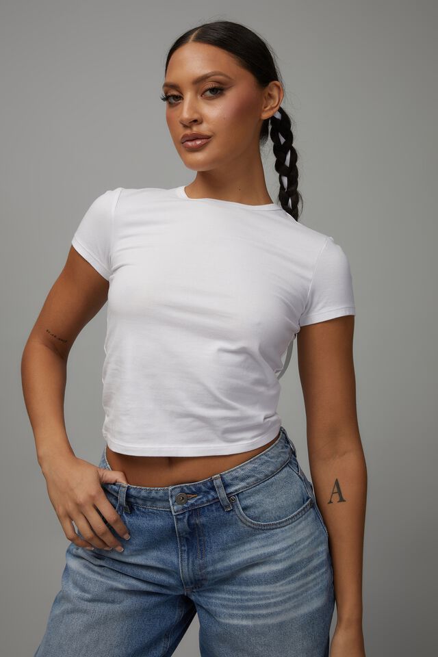Fitted Crop Tee, WHITE