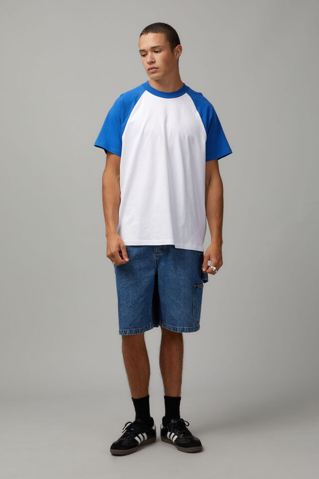 Box Fit Raglan T Shirt, WHITE/COBALT