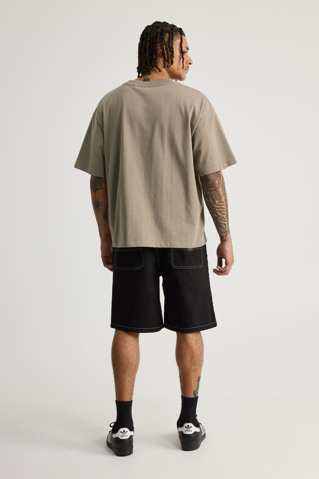 Half Half Painter Baggy Denim Short, JET BLACK CONTRAST STITCH