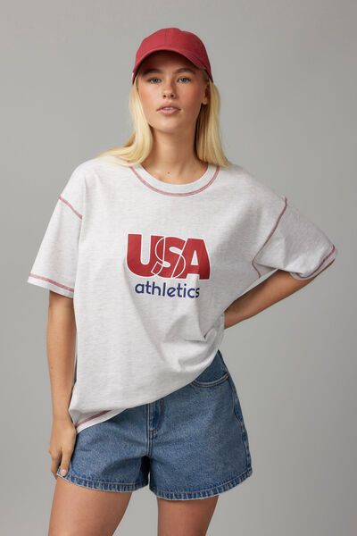 Baggy Graphic Tee, SILVER MARLE/USA ATHLETICS