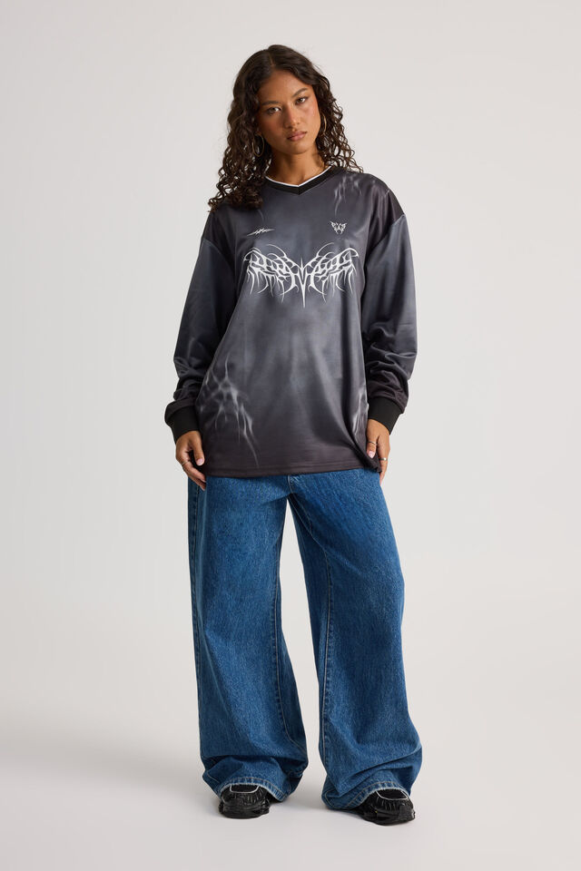 Long Sleeve Sports Jersey Top, BLACK/TRIBAL
