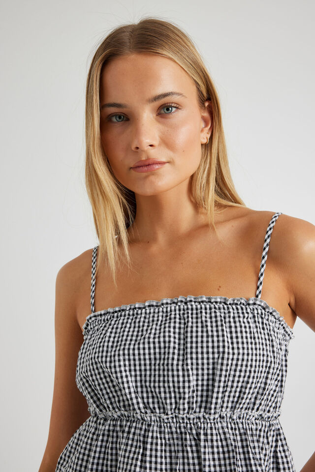 Luca Ruffle Top, BLACK GINGHAM